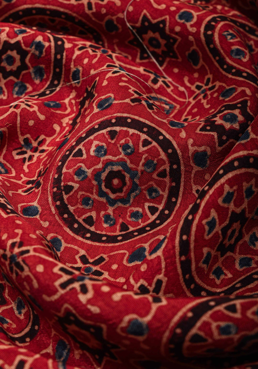 Ajrakh Hand Block Print in Red on Viscose Saree with Zari border