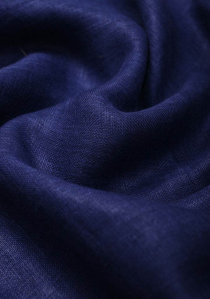 Pale Ink Blue Linen by Linen Saree with Wide Zari Border
