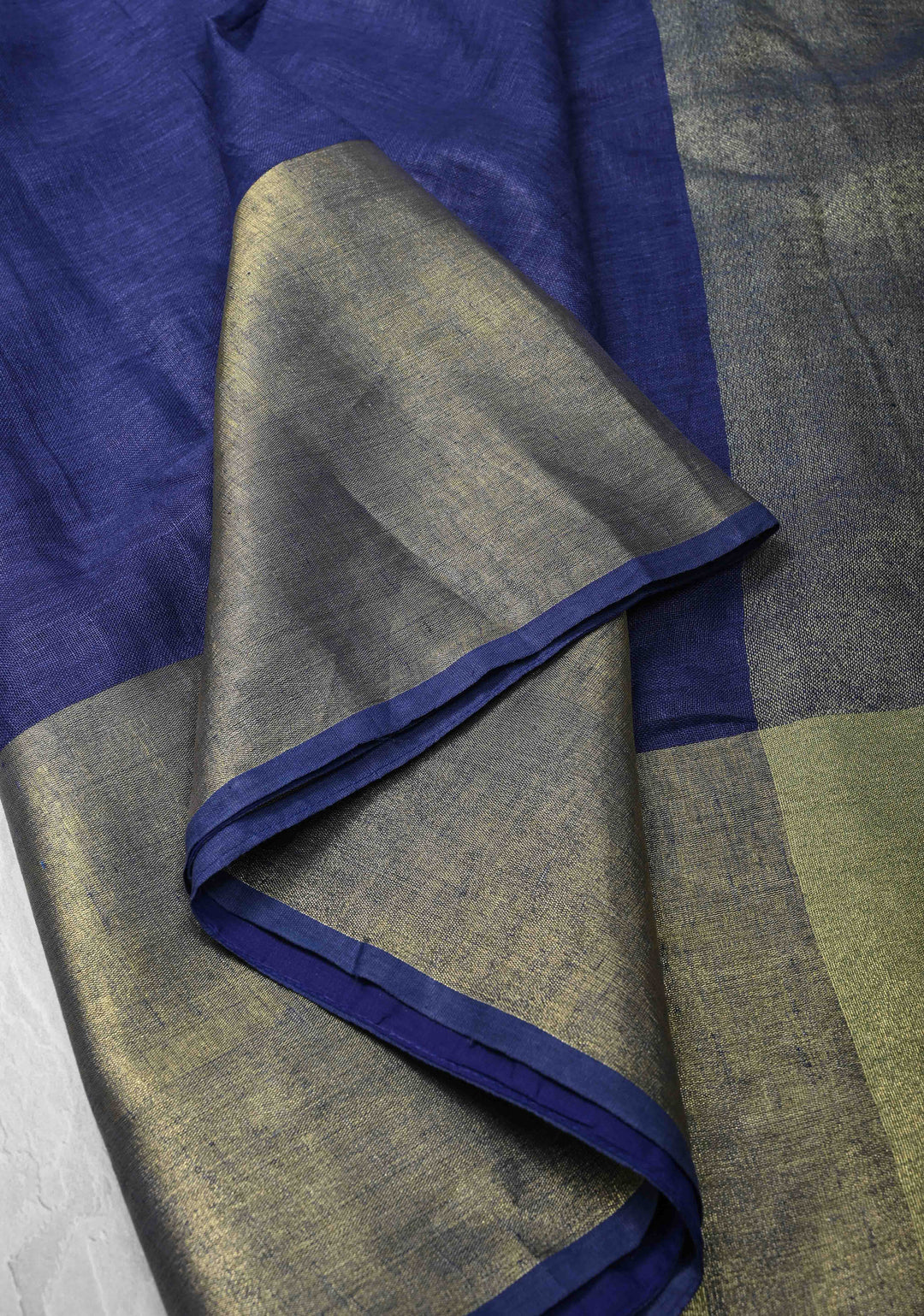 Pale Ink Blue Linen by Linen Saree with Wide Zari Border