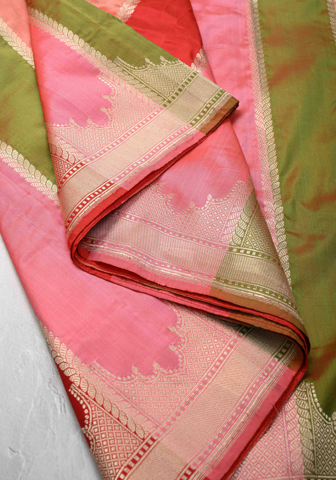 Multicolor Banarasi Katan Silk Saree with Rangkaat Style Jharokha Pattern and Scallop Border | SILK MARK CERTIFIED