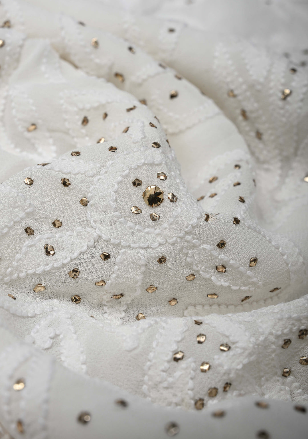 Authentic White Hand Chikankari on Georgette Saree with Floral Jaal and Mukiesh Work