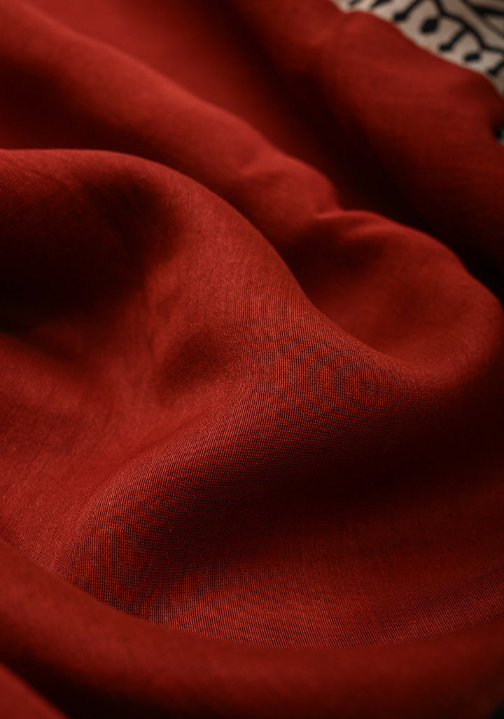 Maroon Chanderi Silk Cotton Saree with Paisley Panel Design and Minimal Zari Border