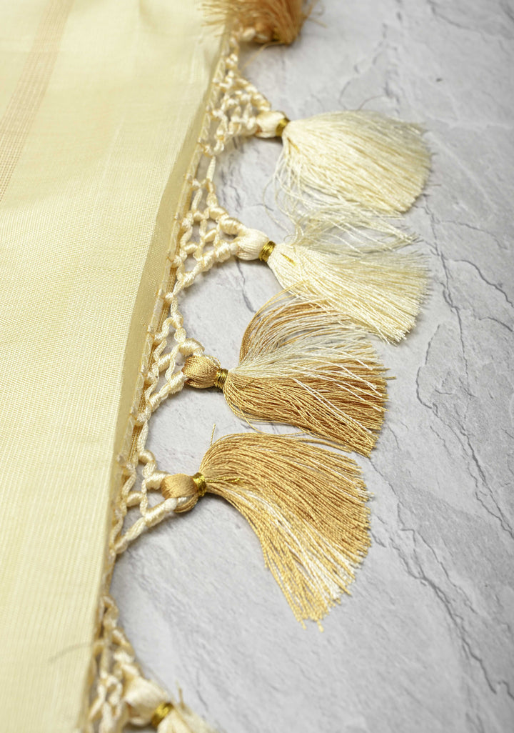 Off White and Gold Tissue 2 side Rising Border on Kanjivaram Pure Silk Saree | SILK MARK CERTIFIED