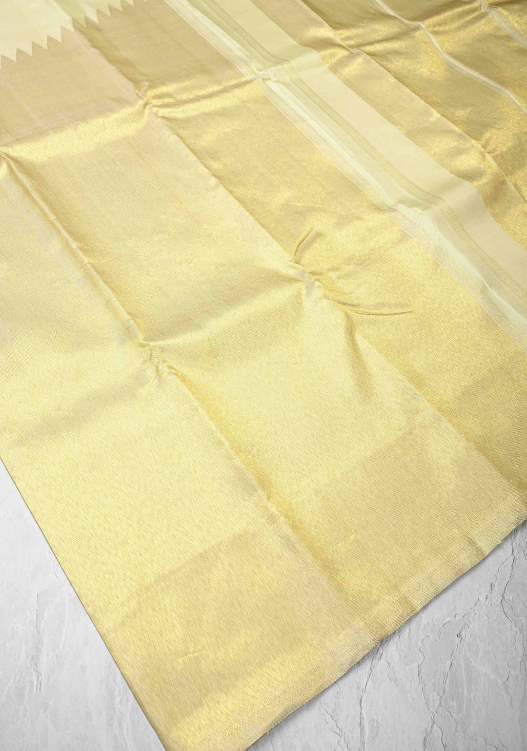 Off White and Gold Tissue 2 side Rising Border on Kanjivaram Pure Silk Saree | SILK MARK CERTIFIED