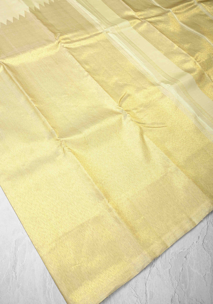 Off White and Gold Tissue 2 side Rising Border on Kanjivaram Pure Silk Saree | SILK MARK CERTIFIED