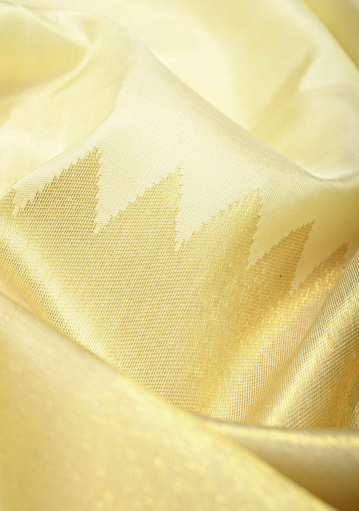 Off White and Gold Tissue 2 side Rising Border on Kanjivaram Pure Silk Saree | SILK MARK CERTIFIED