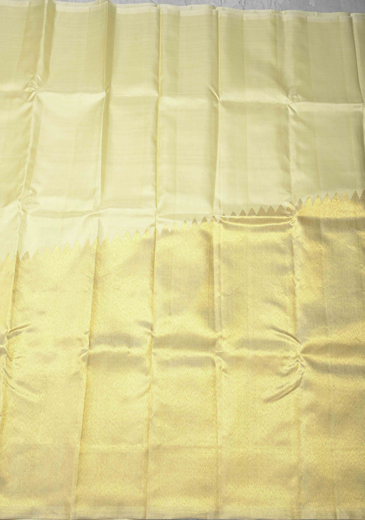 Off White and Gold Tissue 2 side Rising Border on Kanjivaram Pure Silk Saree | SILK MARK CERTIFIED
