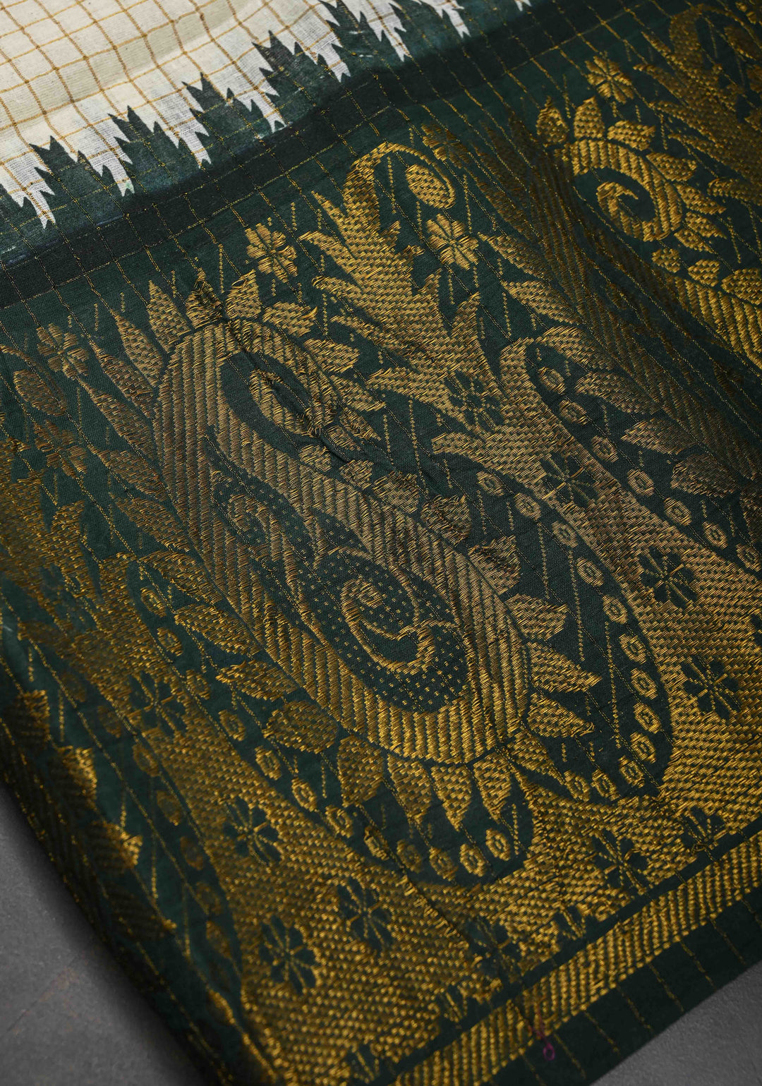 Madurai Cotton Saree in Off White with Zari Checks and Ganga Jamuna borders, No Blouse Piece