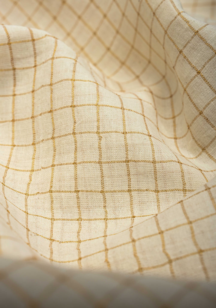 Madurai Cotton Saree in Off White with Zari Checks and Ganga Jamuna borders, No Blouse Piece
