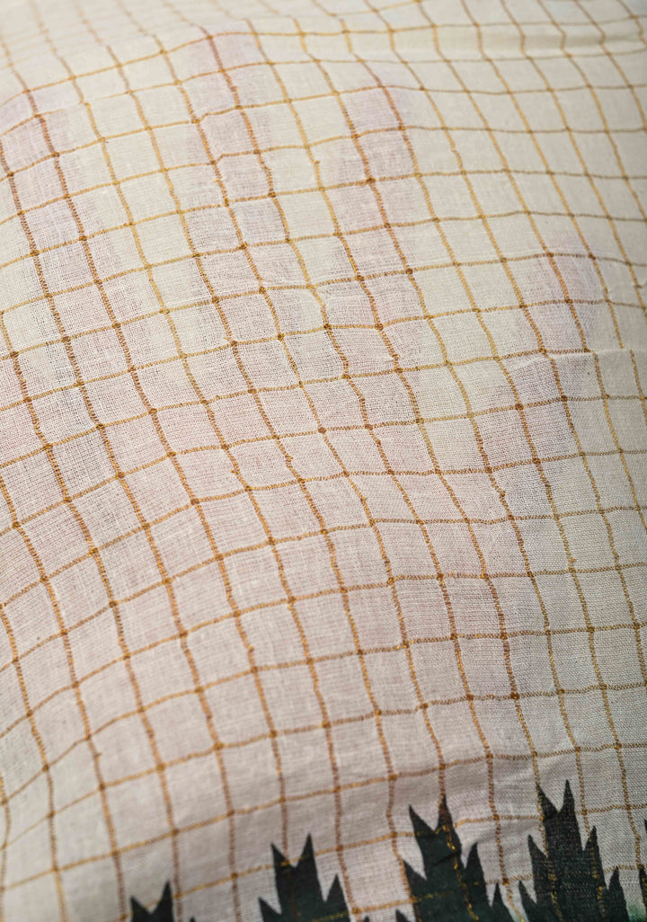 Madurai Cotton Saree in Off White with Zari Checks and Ganga Jamuna borders, No Blouse Piece