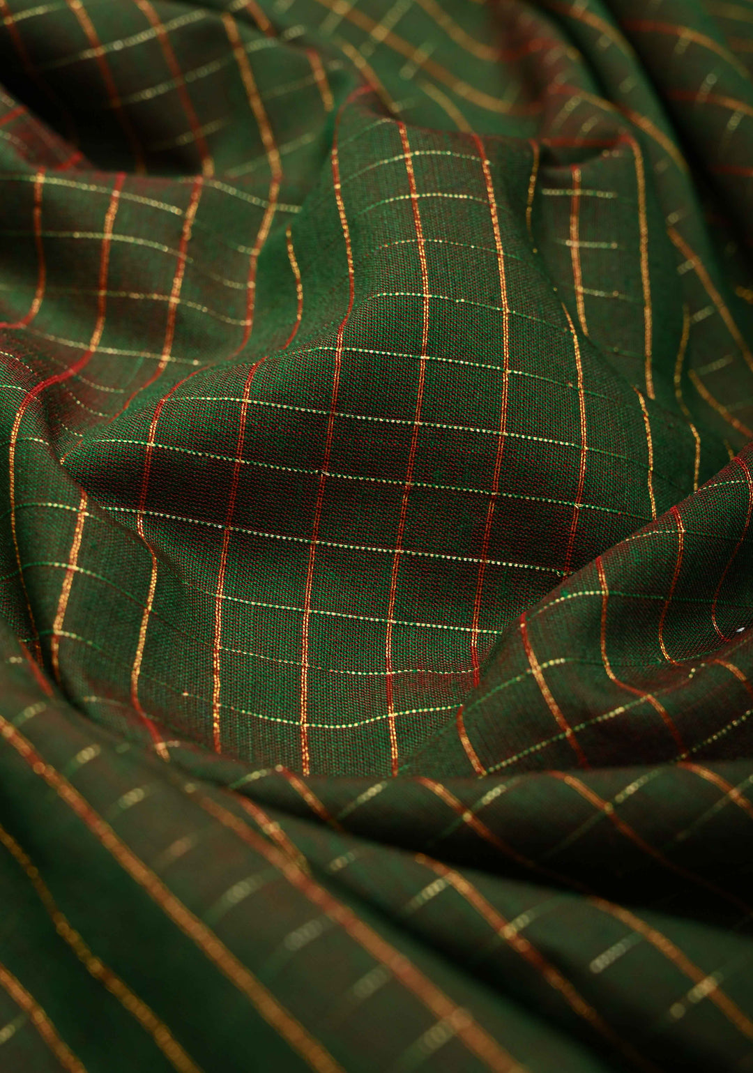 Green Dual tone Cotton Silk Saree with Zari Checks Pattern and Contrast Zari Border