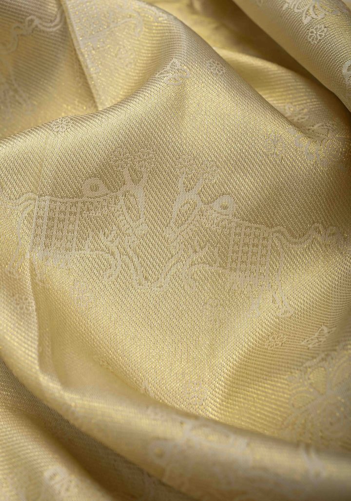 Talambralu Ivory and Red Brocade Kanjivaram Pure Silk Saree with Bull and Deepam Motifs| SILK MARK CERTIFIED