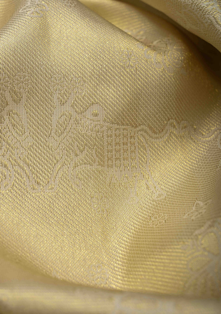 Talambralu Ivory and Red Brocade Kanjivaram Pure Silk Saree with Bull and Deepam Motifs| SILK MARK CERTIFIED