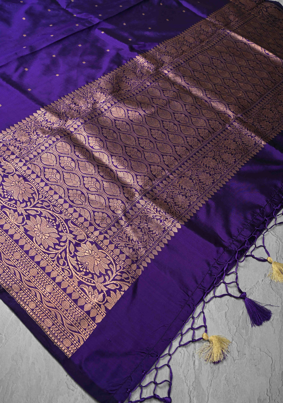 Purple Banarasi Katan Silk Saree with Chunri Buttis and Zari Borders| SILK MARK CERTIFIED