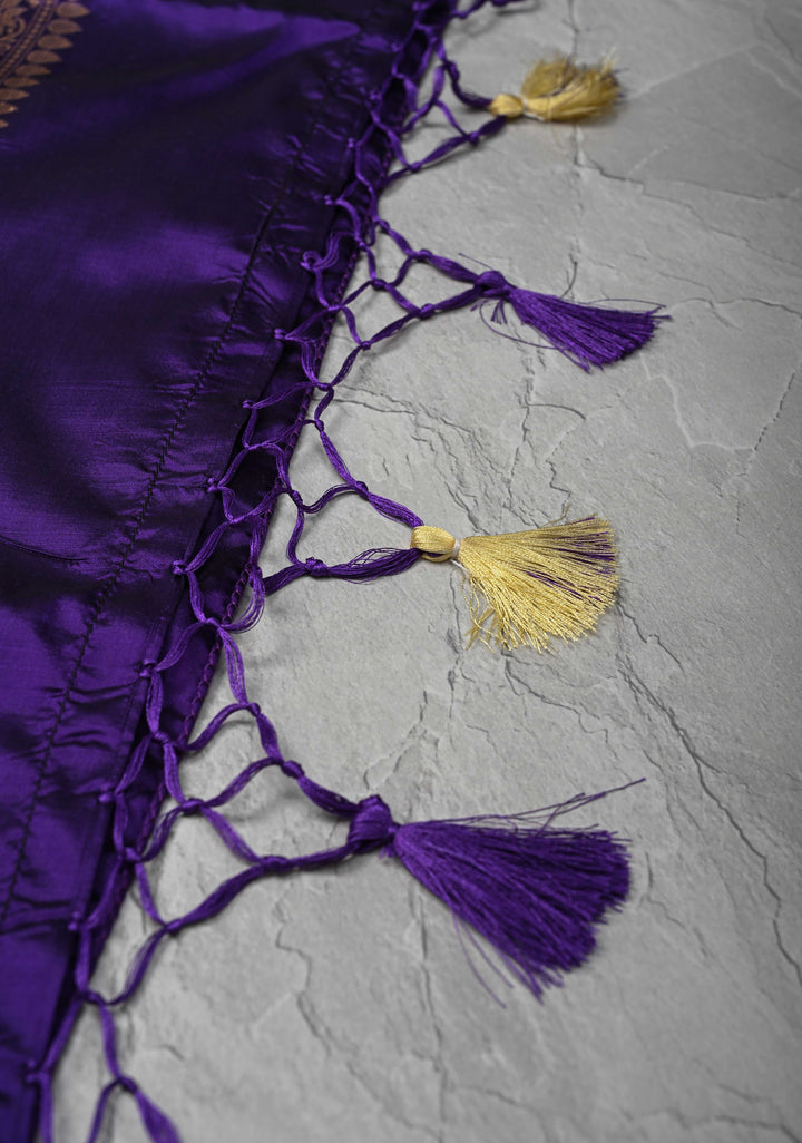 Purple Banarasi Katan Silk Saree with Chunri Buttis and Zari Borders| SILK MARK CERTIFIED