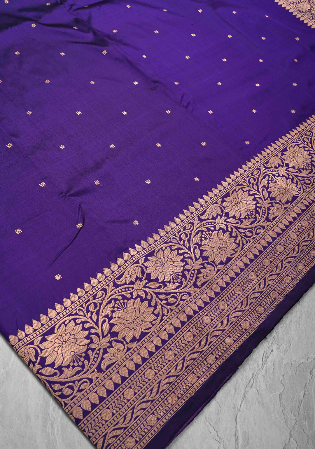 Purple Banarasi Katan Silk Saree with Chunri Buttis and Zari Borders| SILK MARK CERTIFIED