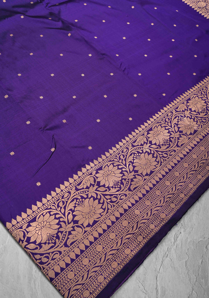 Purple Banarasi Katan Silk Saree with Chunri Buttis and Zari Borders| SILK MARK CERTIFIED