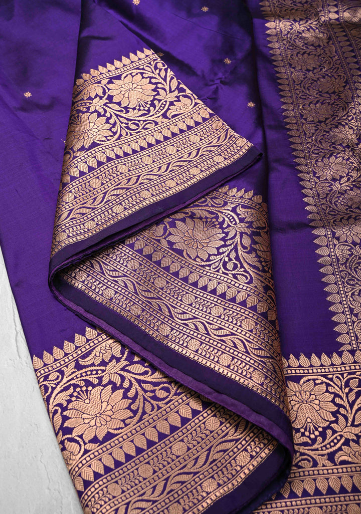 Purple Banarasi Katan Silk Saree with Chunri Buttis and Zari Borders| SILK MARK CERTIFIED