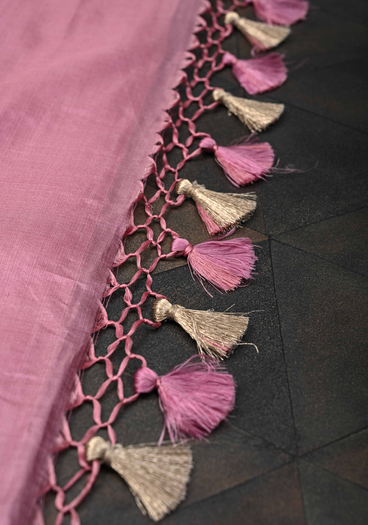 Dull Pink Banarasi Katan Silk Saree With floral jaal  and Zari border| SILK MARK CERTIFIED
