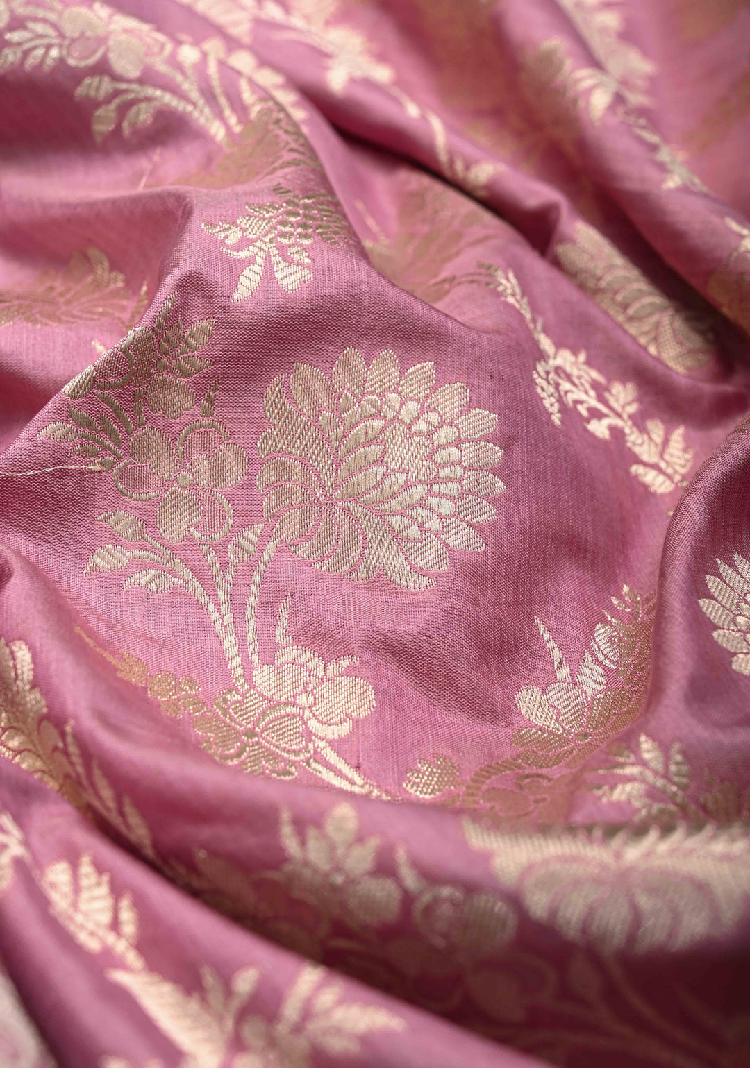 Dull Pink Banarasi Katan Silk Saree With floral jaal  and Zari border| SILK MARK CERTIFIED