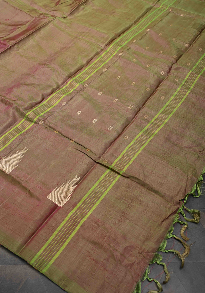 Coral Red Borderless Vegan Silk Handloom Saree with Resham Temple Motifs and Contrast Pallu, No Blouse Piece