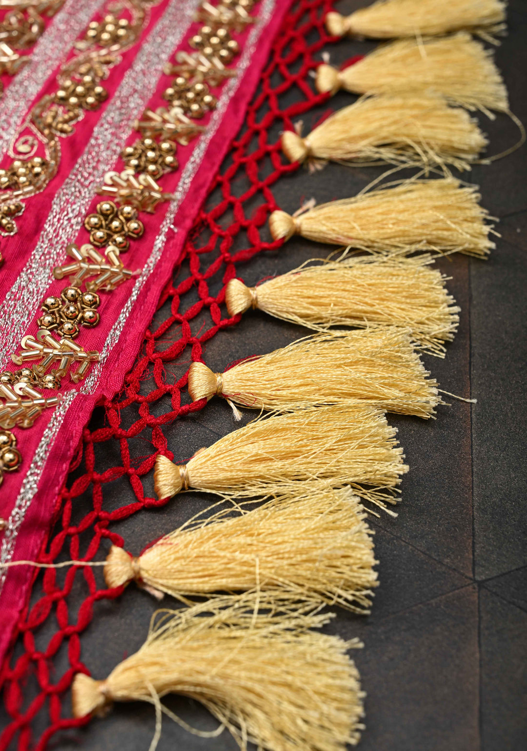 Red Authentic Sarkam Bandhej Silk Georgette Saree with Cutdana HandWork In Border | SILK MARK CERTIFIED