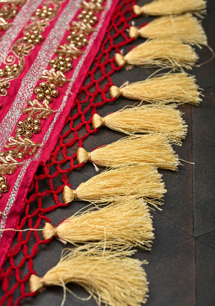 Red Authentic Sarkam Bandhej Silk Georgette Saree with Cutdana HandWork In Border | SILK MARK CERTIFIED