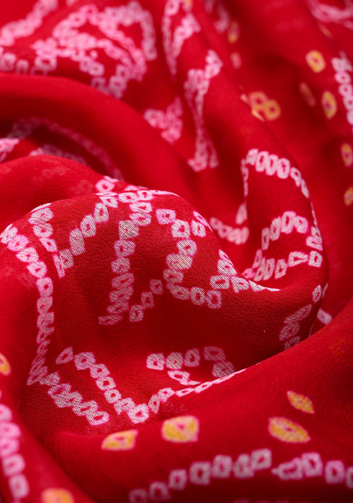 Red Authentic Sarkam Bandhej Silk Georgette Saree with Cutdana HandWork In Border | SILK MARK CERTIFIED