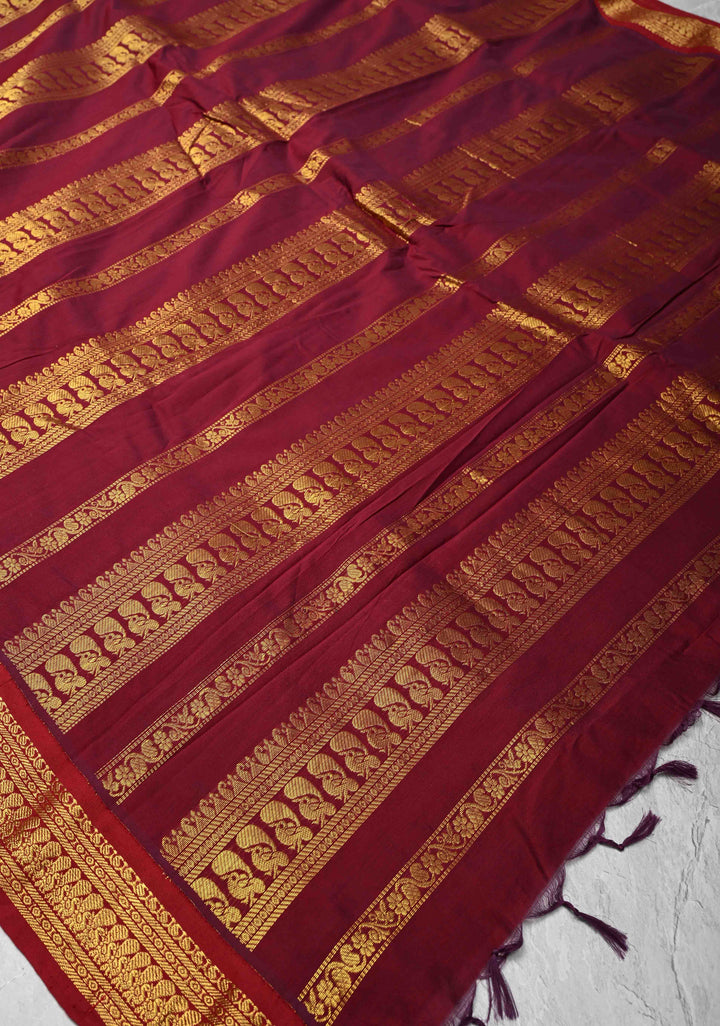 Green Venkatagiri Cotton Silk Saree with Thread buttas and Red zari borders