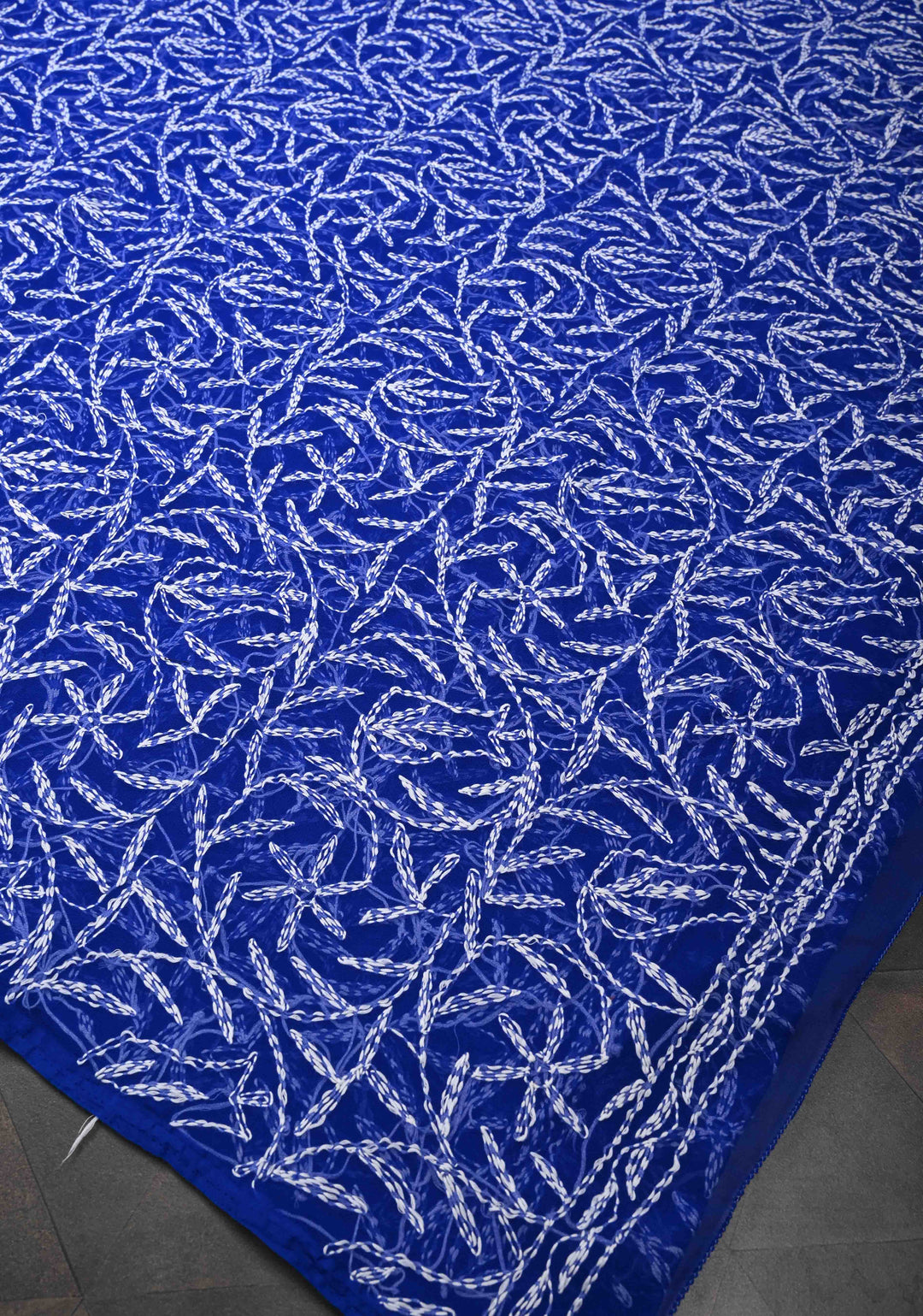 Authentic Blue Hand-Embroidered Full Jaal Chikankari Georgette Saree