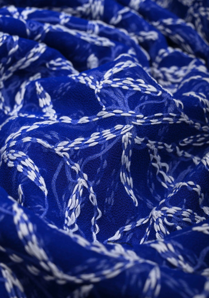 Authentic Blue Hand-Embroidered Full Jaal Chikankari Georgette Saree