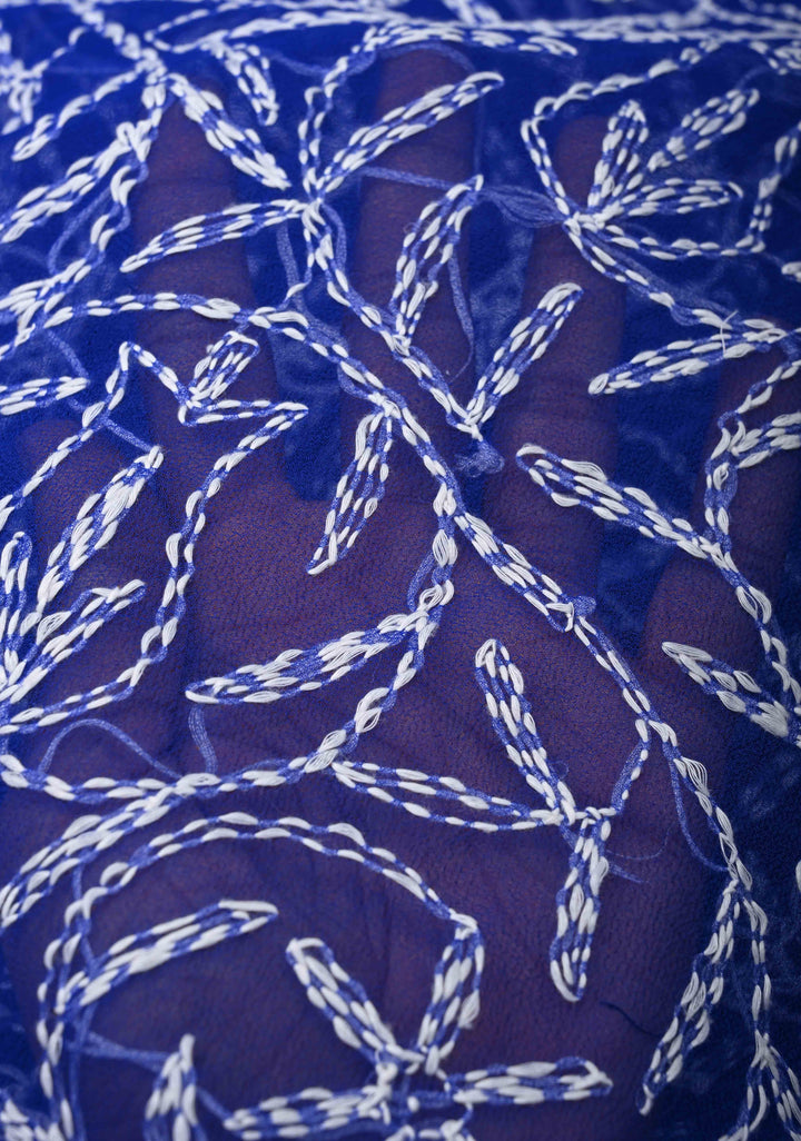 Authentic Blue Hand-Embroidered Full Jaal Chikankari Georgette Saree