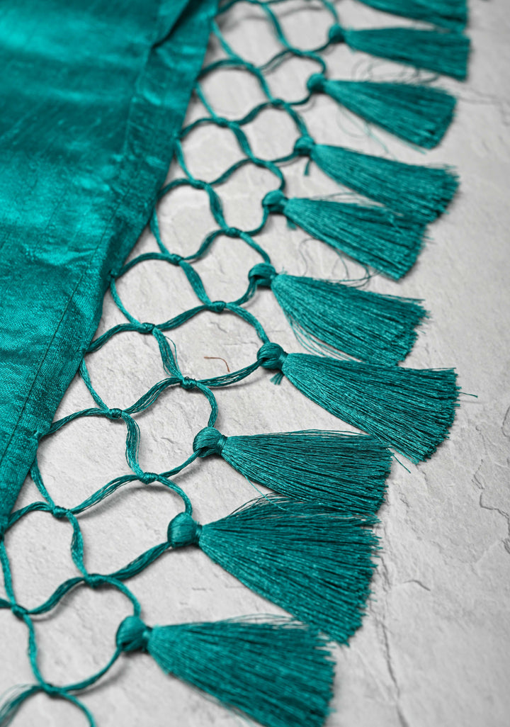 Teal Banarasi Raw Silk Saree with Antique Zari Buttas and Zari Border | SILK MARK CERTIFIED