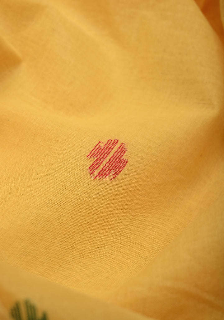 Bengal Cotton saree in Yellow with Jamdani style Design, No Blouse Piece