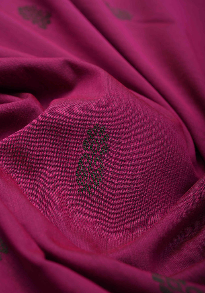 Magenta Venkatagiri Cotton Silk Saree with Thread buttas and Green zari borders
