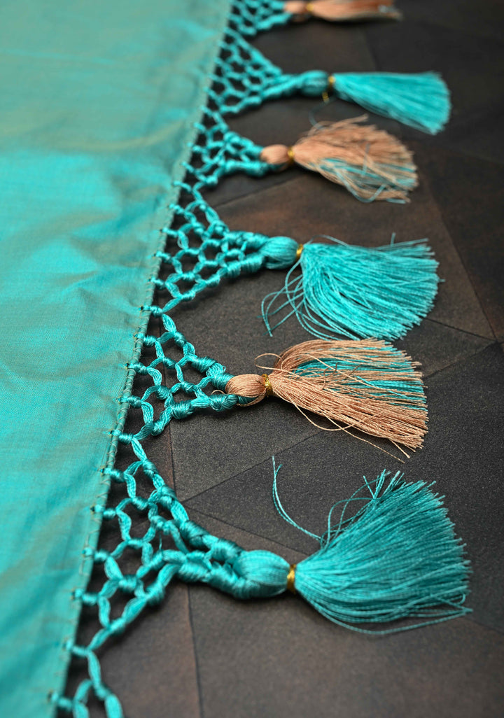 Cyan Dual Tone  Banarasi Katan Silk Saree with Meenakari Floral Jaal and Zari Border | SILK MARK CERTIFIED