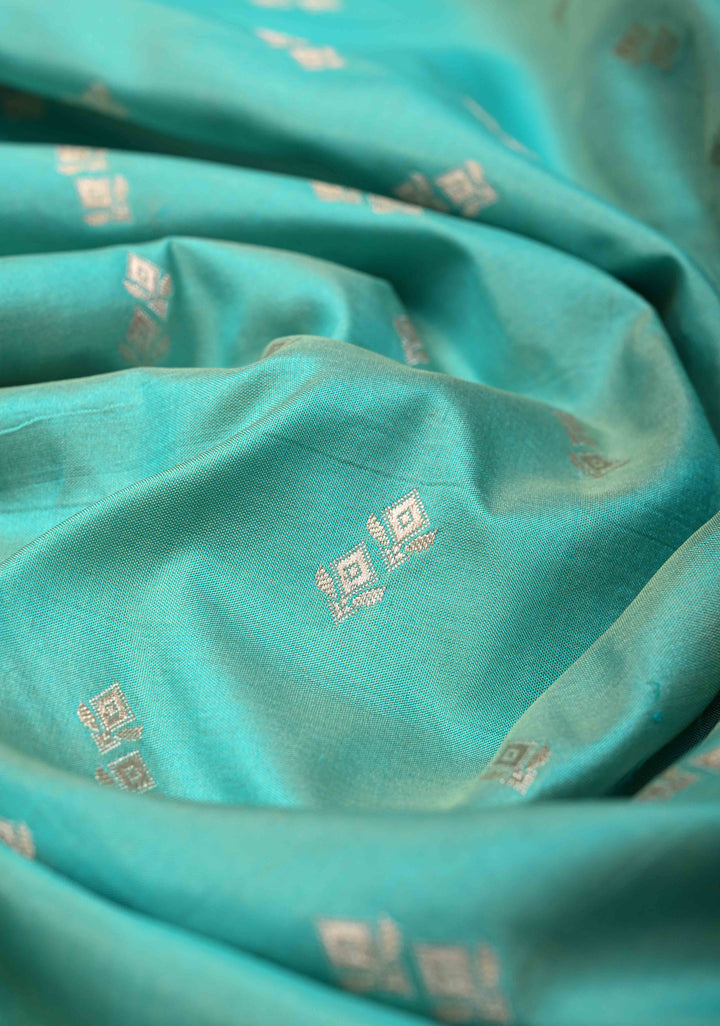 Cyan Dual Tone  Banarasi Katan Silk Saree with Meenakari Floral Jaal and Zari Border | SILK MARK CERTIFIED