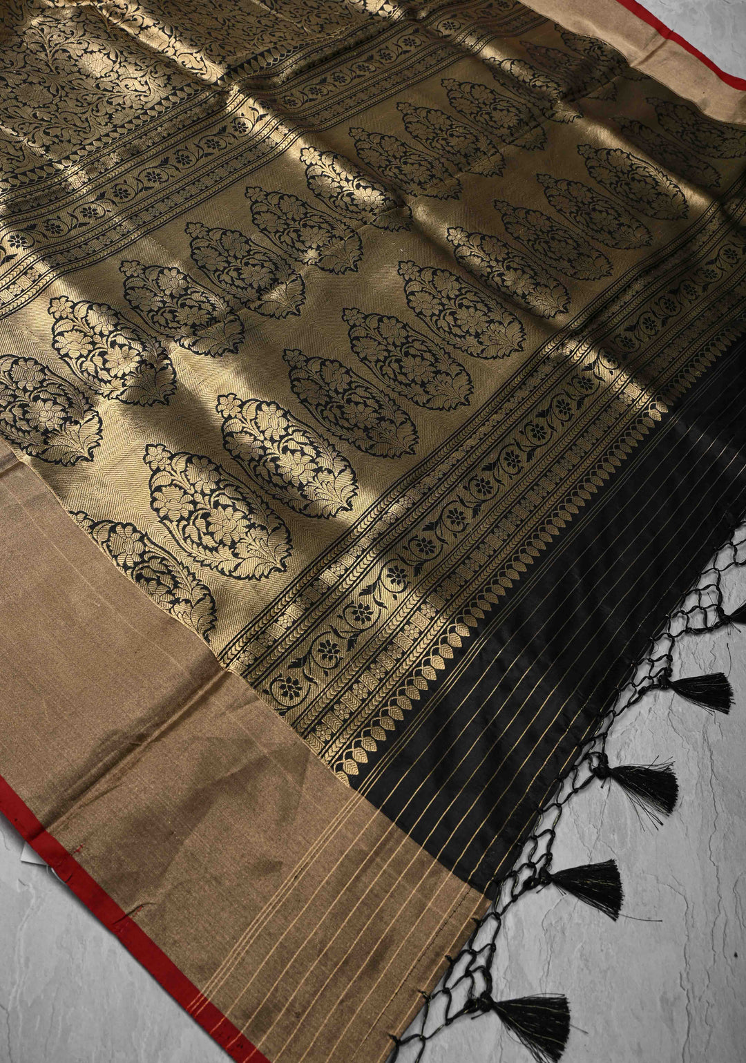 Black Banarasi Katan Silk Saree with Floral Brocade and Zari Borders | SILK MARK CERTIFIED