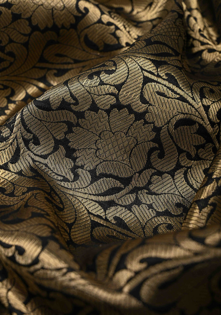 Black Banarasi Katan Silk Saree with Floral Brocade and Zari Borders | SILK MARK CERTIFIED