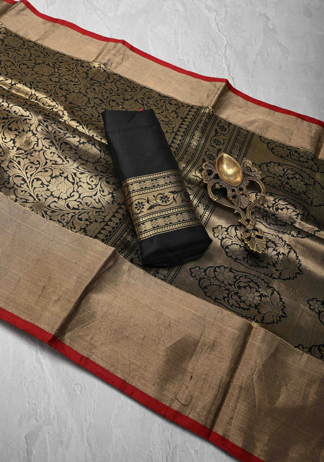 Black Banarasi Katan Silk Saree with Floral Brocade and Zari Borders | SILK MARK CERTIFIED