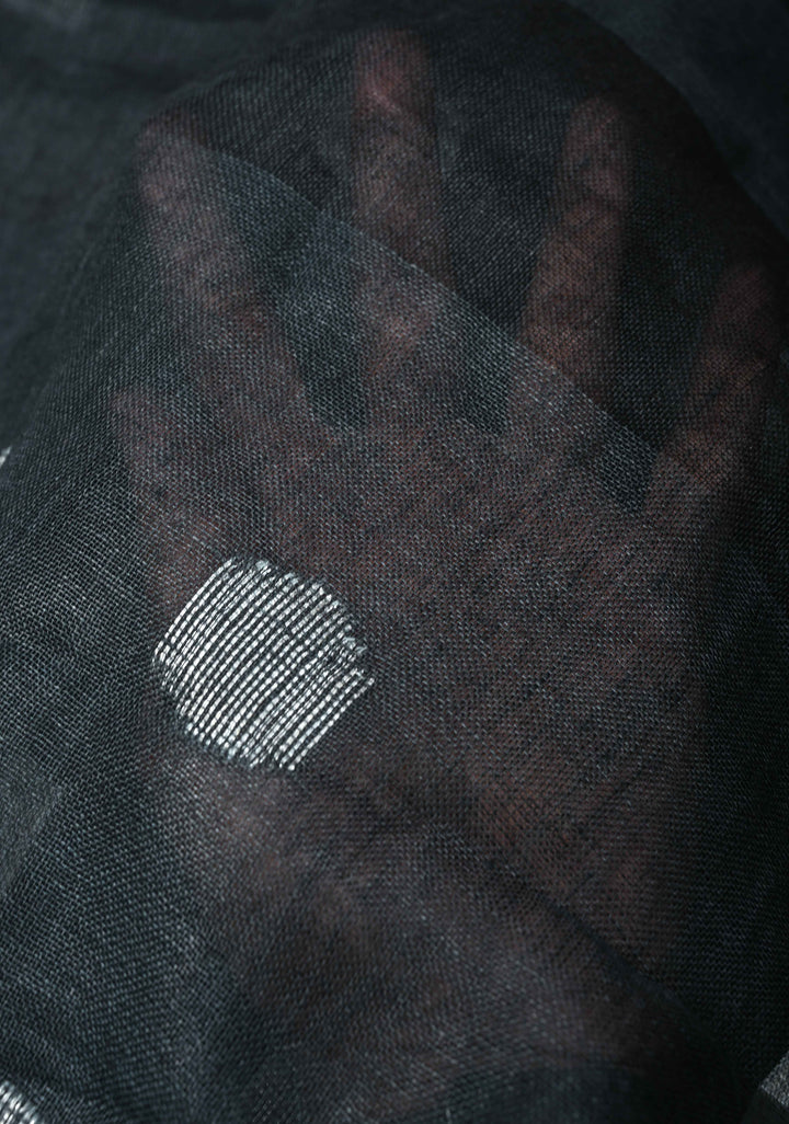 Charcoal Black Linen by Linen Saree with Zari Buttas and Zari Border, No Blouse Piece