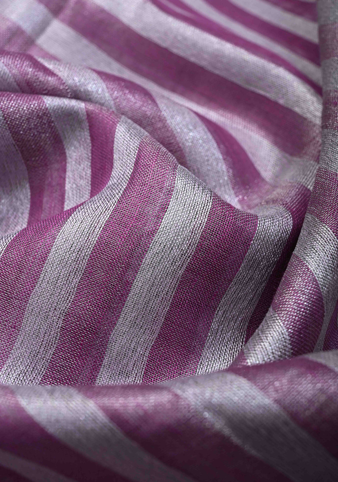 Purple and Silver Alternating Linen Tissue Saree with Zari Border
