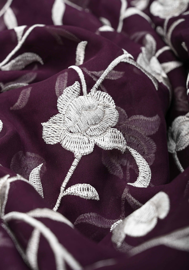 Parsi Gara Design Machine Embroidery on Purple Georgette | SILK MARK CERTIFIED