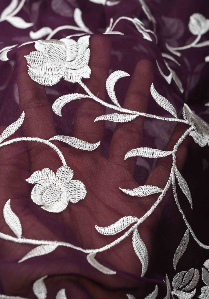 Parsi Gara Design Machine Embroidery on Purple Georgette | SILK MARK CERTIFIED