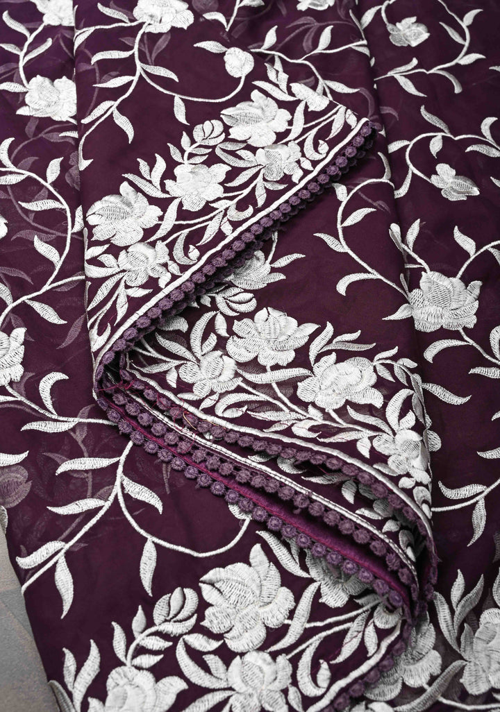 Parsi Gara Design Machine Embroidery on Purple Georgette | SILK MARK CERTIFIED