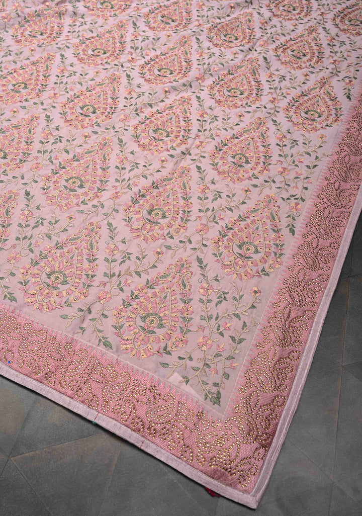 Dusty Pink Crepe Georgette Silk Saree with Stone Work And Machine Embroidery