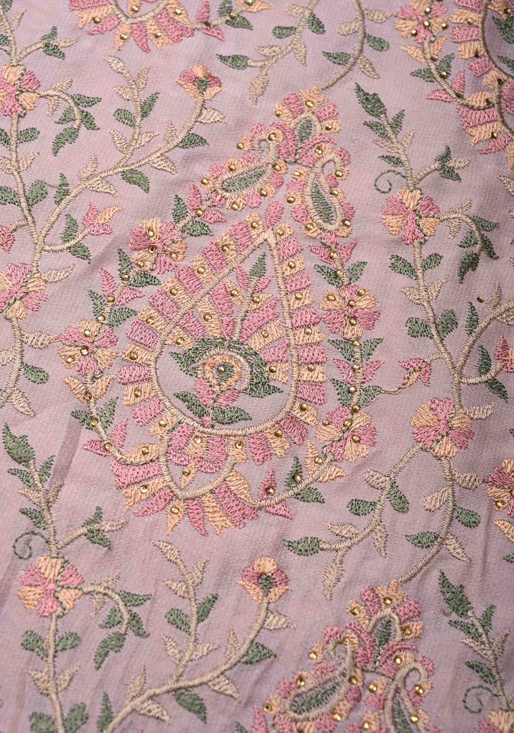 Dusty Pink Crepe Georgette Silk Saree with Stone Work And Machine Embroidery
