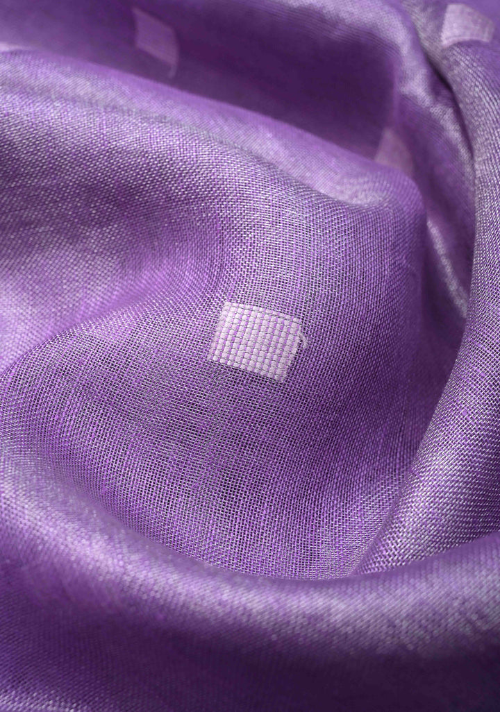 Hand Embroidery Motifs on Tissue Linen Saree in Lavender with Silver Tissue