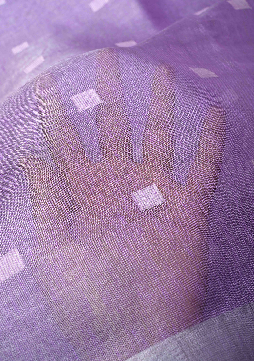 Hand Embroidery Motifs on Tissue Linen Saree in Lavender with Silver Tissue