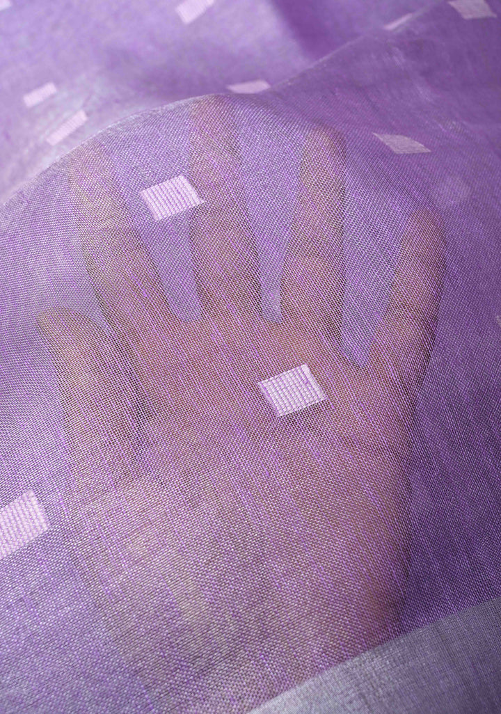 Hand Embroidery Motifs on Tissue Linen Saree in Lavender with Silver Tissue